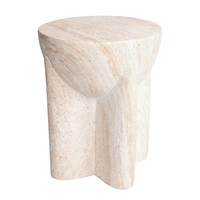 Abstract Travertine Stone Finish Italian Design MgO Side Accent Table - 15"x15"x18.3"