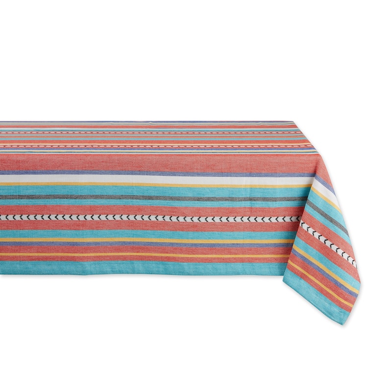 Verano Stripes Square Cotton Tablecloth - 52" - Red and Blue