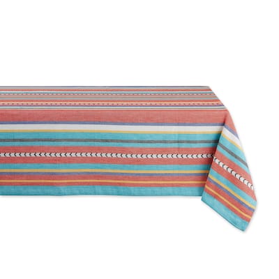 Verano Stripes Square Cotton Tablecloth - 52" - Red and Blue