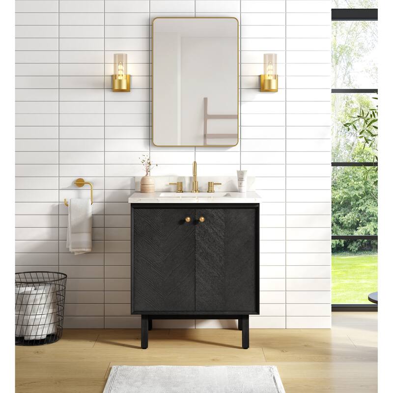 Avanity Adele 31 in. Vanity Combo in Black Oak finish with Calacatta Quartz Top