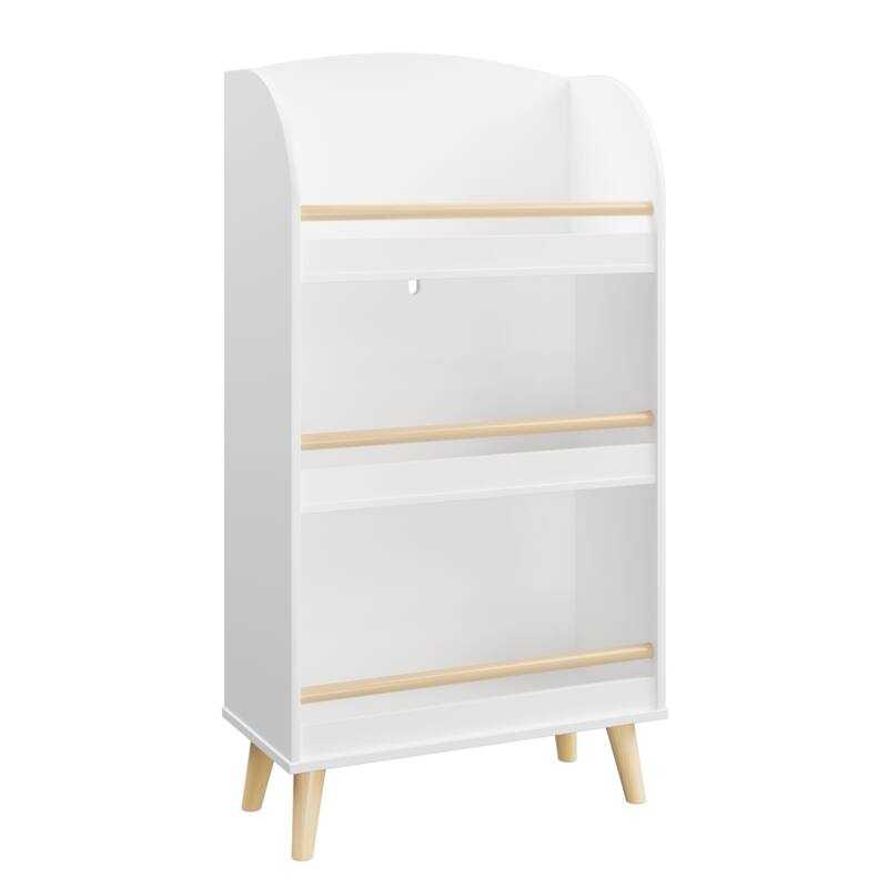 Anmytek White Arched Top Kids Bookshelf Nursery and Playroom Storage with Pine Legs