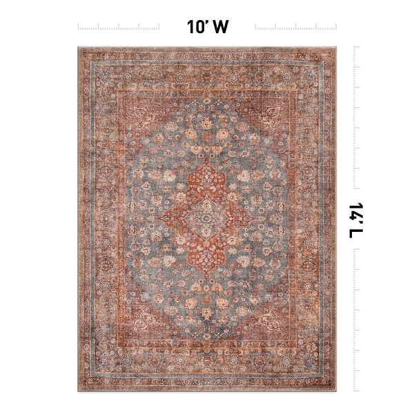 dimension image slide 19 of 27, Traditional Flat Pile Washable Rug – Pet Friendly, Non-Slip, Ideal for Living Room, Entryway, or Bedroom