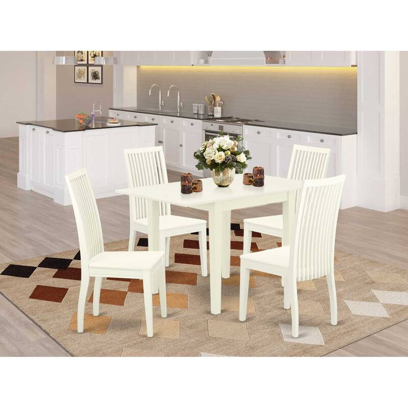 5-Piece Linen White Finish Solid Wood Top - Rectangular Dining Room Set - Seats 4