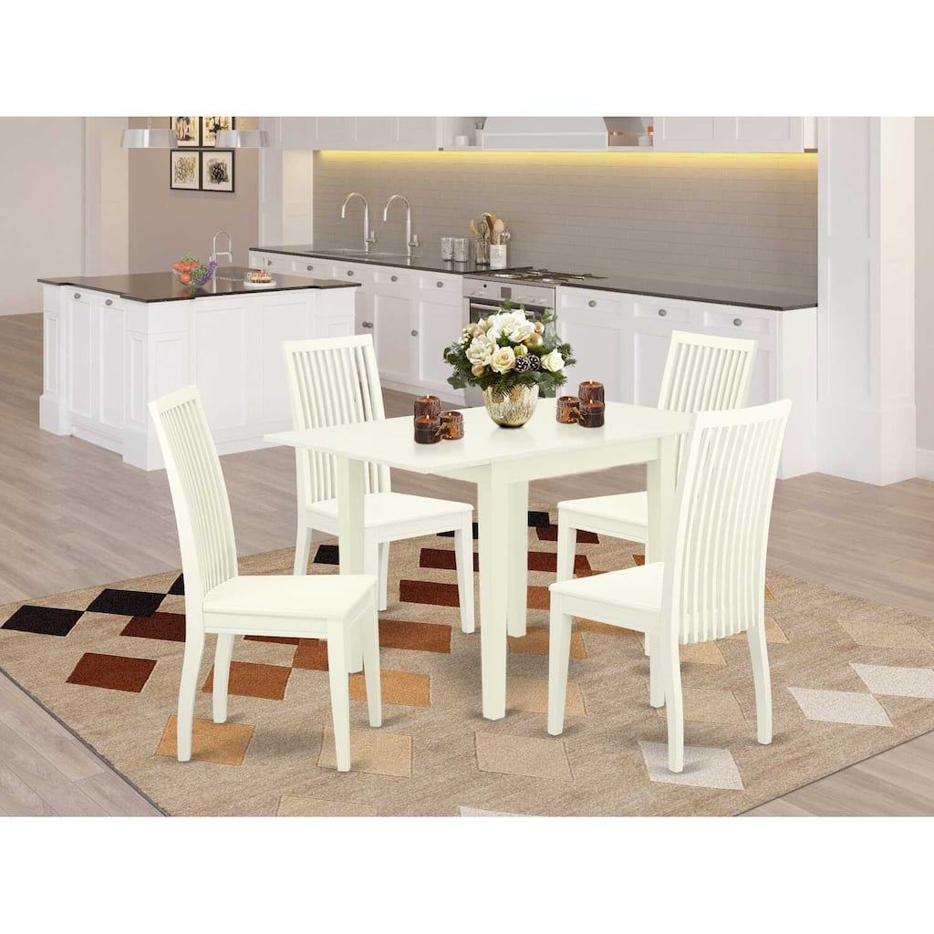 5-Piece Linen White Finish Solid Wood Top - Rectangular Dining Room Set - Seats 4