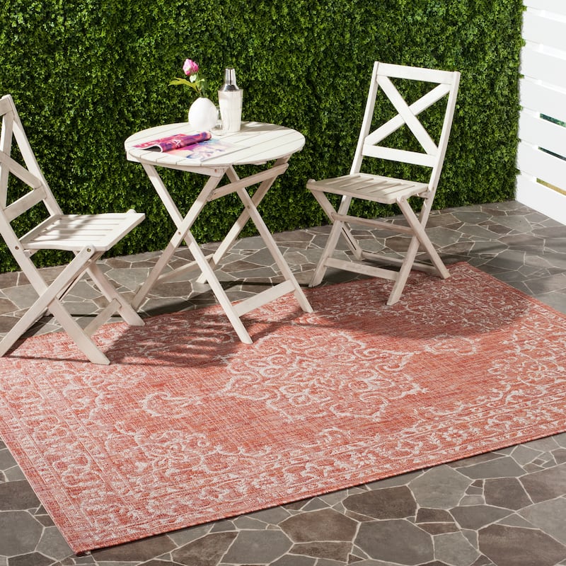 SAFAVIEH Courtyard Divna Medallion Indoor/ Outdoor Waterproof Patio Backyard - 9'x12' - Terracotta/Beige