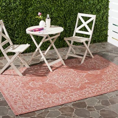SAFAVIEH Courtyard Karolyn Medallion Indoor/ Outdoor Waterproof Patio Backyard Rug - Terracotta/Beige [5'3" x 7'7"]