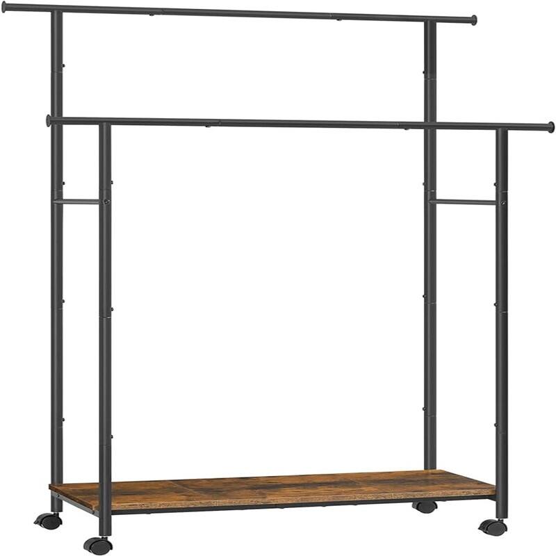 Clothes Rack with Wheels, Double Rod Clothing Rack for Hanging Clothes - 15.6"D x 38.8"W x 61.7"H