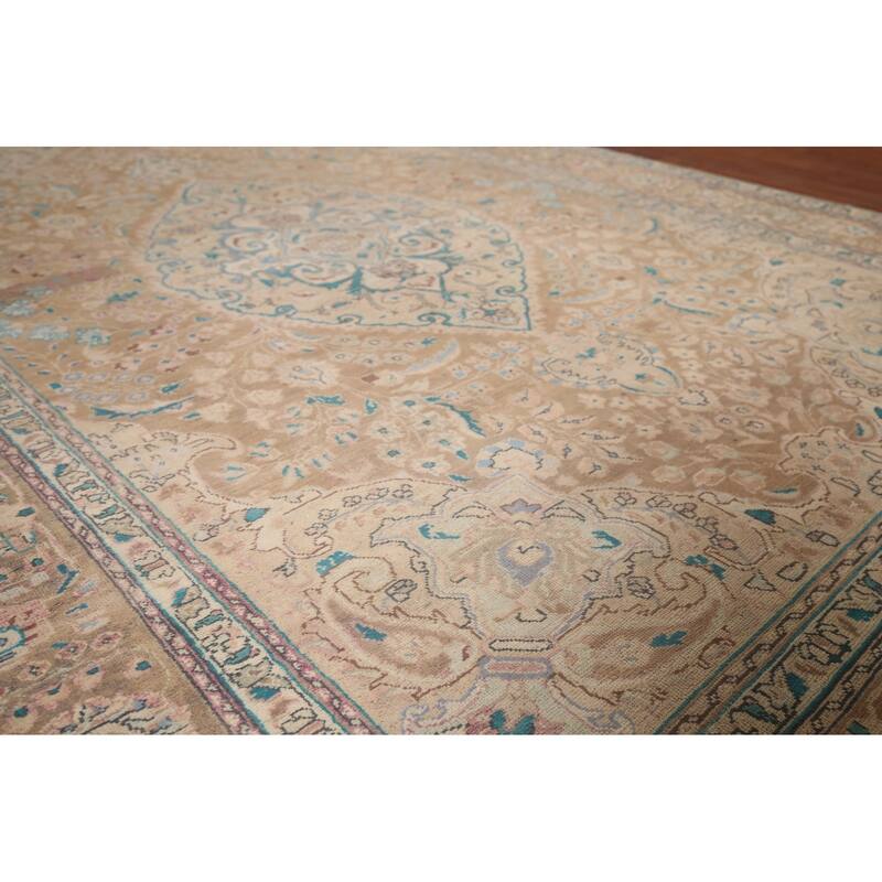 Light Brown Tabriz Persian Vintage Area Rug Handmade Wool Carpet - 6'7"x 9'7"
