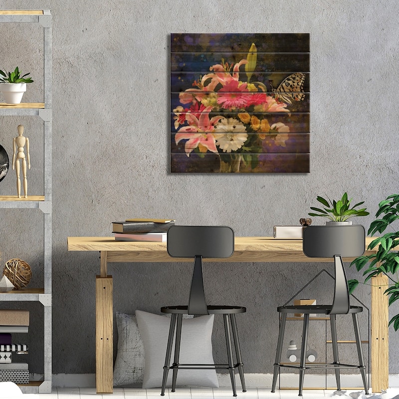 Bright Floral And Butterfly Print On Wood by Thomas Little - Multi-Color