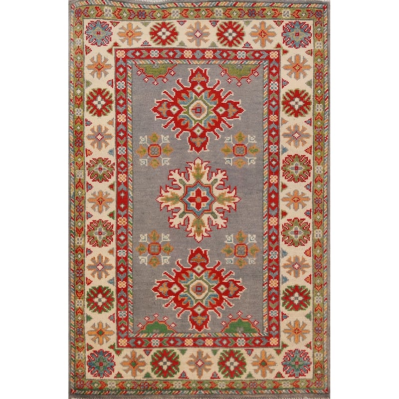 Gray Kazak Oriental Foyer Rug Handmade Wool Carpet - 2'9"x 4'1"