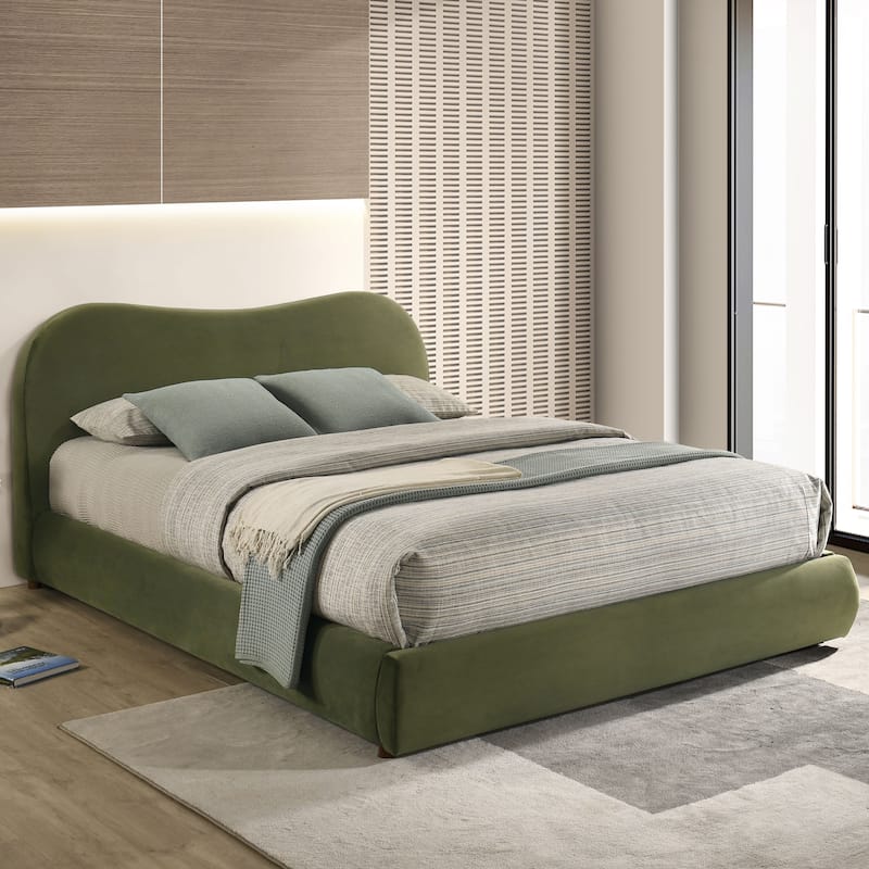 Furniture of America Niric Modern Fabric Upholstered Platform Bed with Storage Footboard