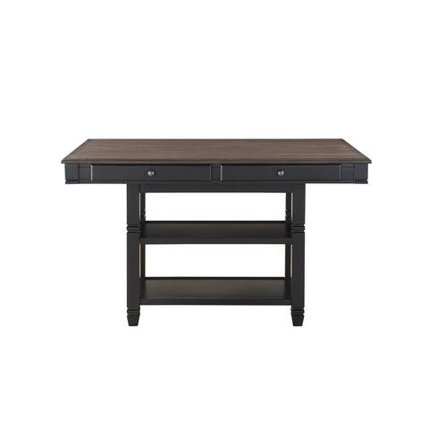 Wooden Counter Height Table with 4 Drawers and 2 Open Shelves, Brown