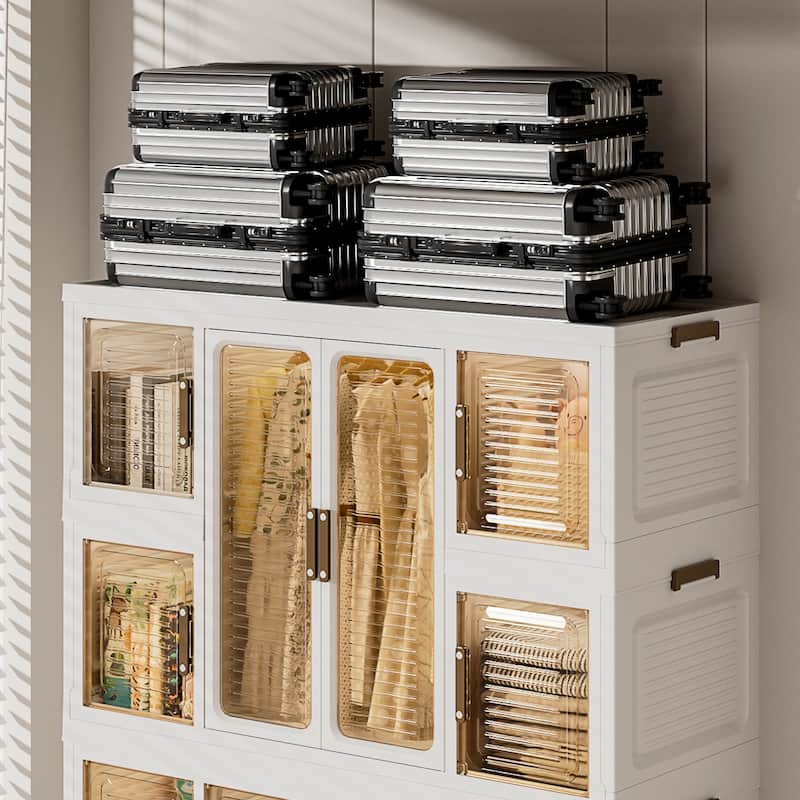Portable Wardrobe Closet Storage Organizer with Cubby Storage & 2 Hanging Rods for Clothes, Folding Kids Armoires wMagnet Doors