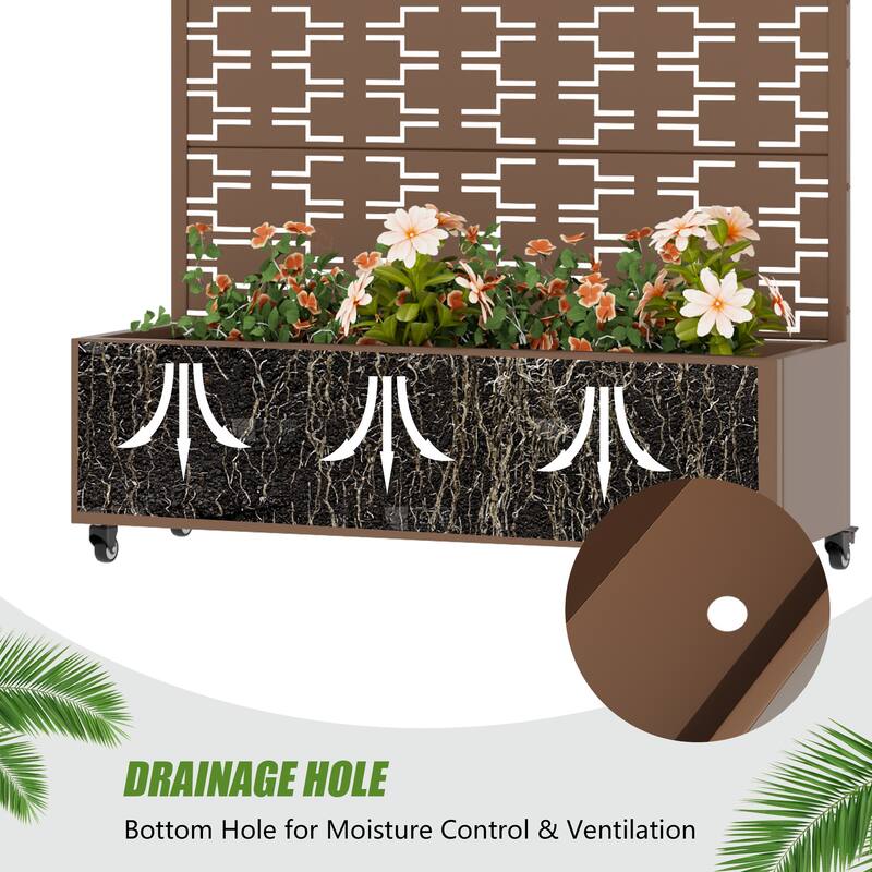 Metal Planter Box with Trellis Privacy Screen Planter Box with Lockable Wheels