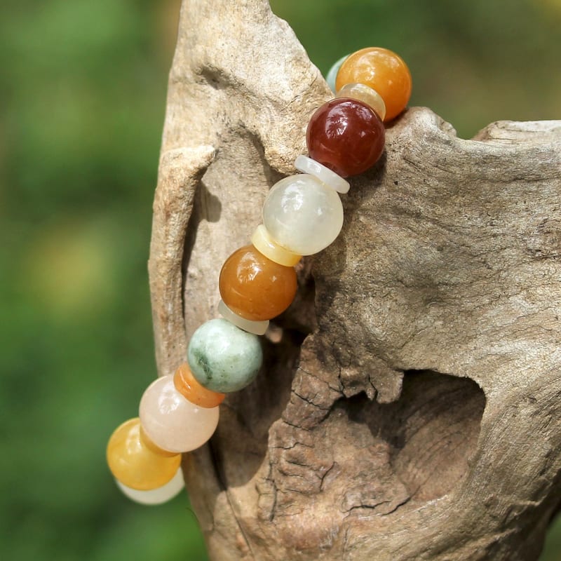 Handmade Sterling Silver Elephant Charm Jade Quartz Bracelet (Thailand)