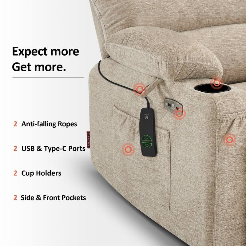 MCombo Power Lift Recliner Chair, Massage and Heat for Elderly, Extended Footrest,Cup Holders, USB Ports 7095