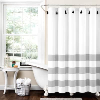 Lush Decor Boho Tassel Stripe Yarn Dyed Eco-Friendly Recycled Cotton Shower Curtain Single