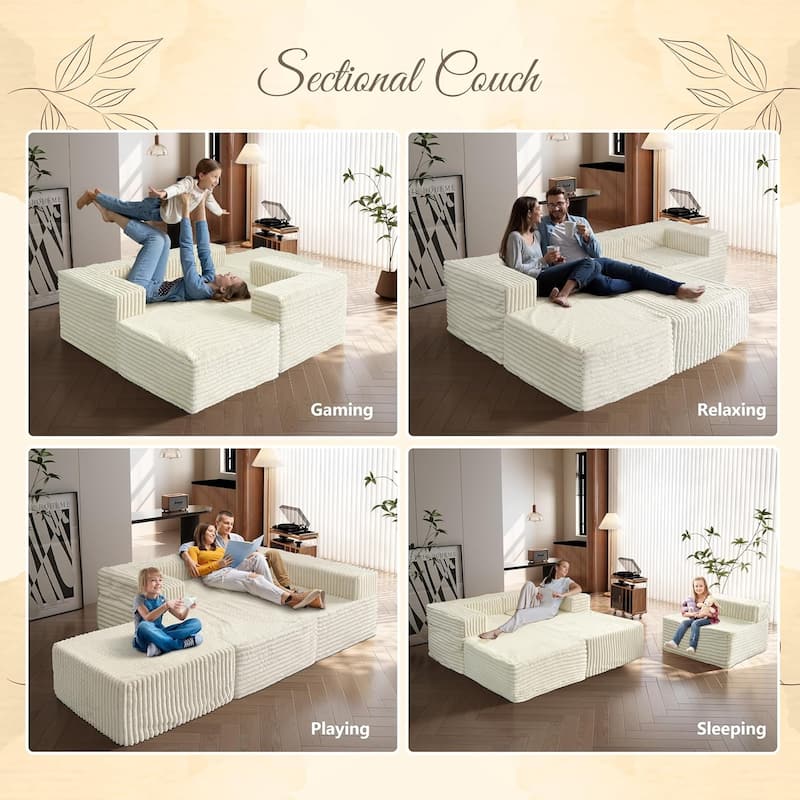 WOWMAX Oversized Sectional Boneless Couch for Living Room, 106 Inch Sleeper Modular Cloud Foam Couch
