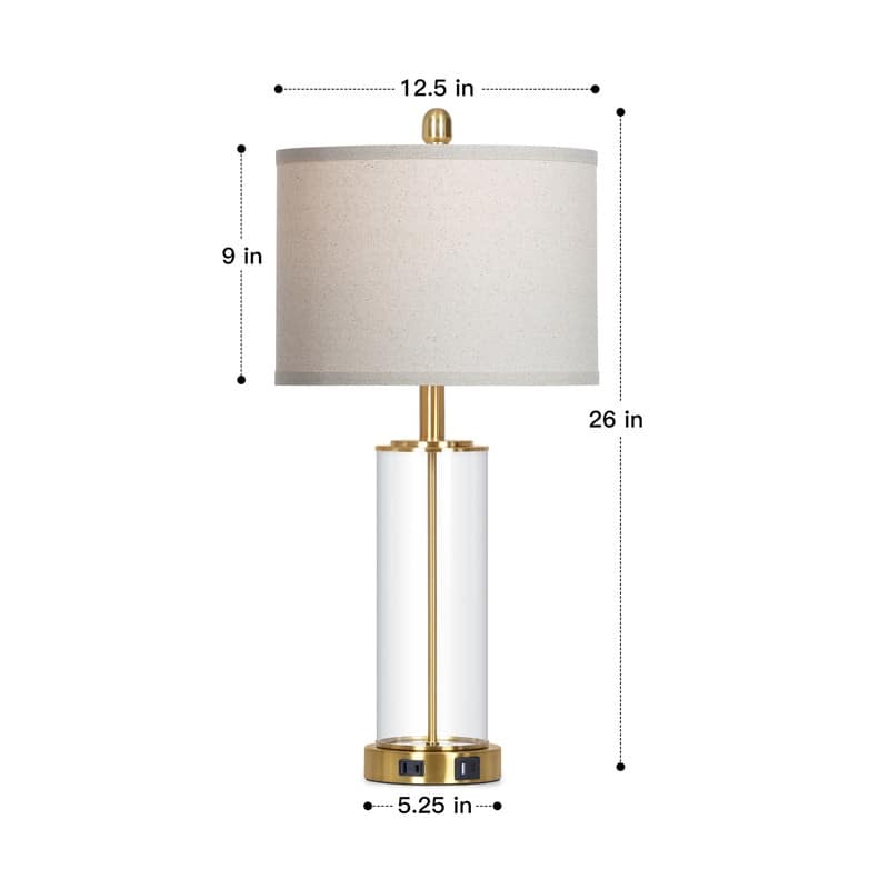 26'' Modern Glass Table Lamp with USB-C Fast Charging, Warm White LED(Set of 2) - 12.5'' x 12.5'' x 26''