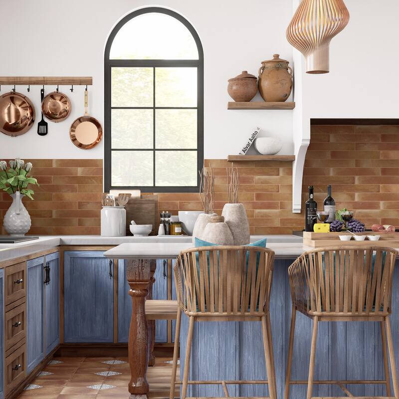 Merola Tile Sentier Brique des Ocres 2-3/8" x 14-1/2" Porcelain Floor and Wall Tile - Case (30 Tiles)