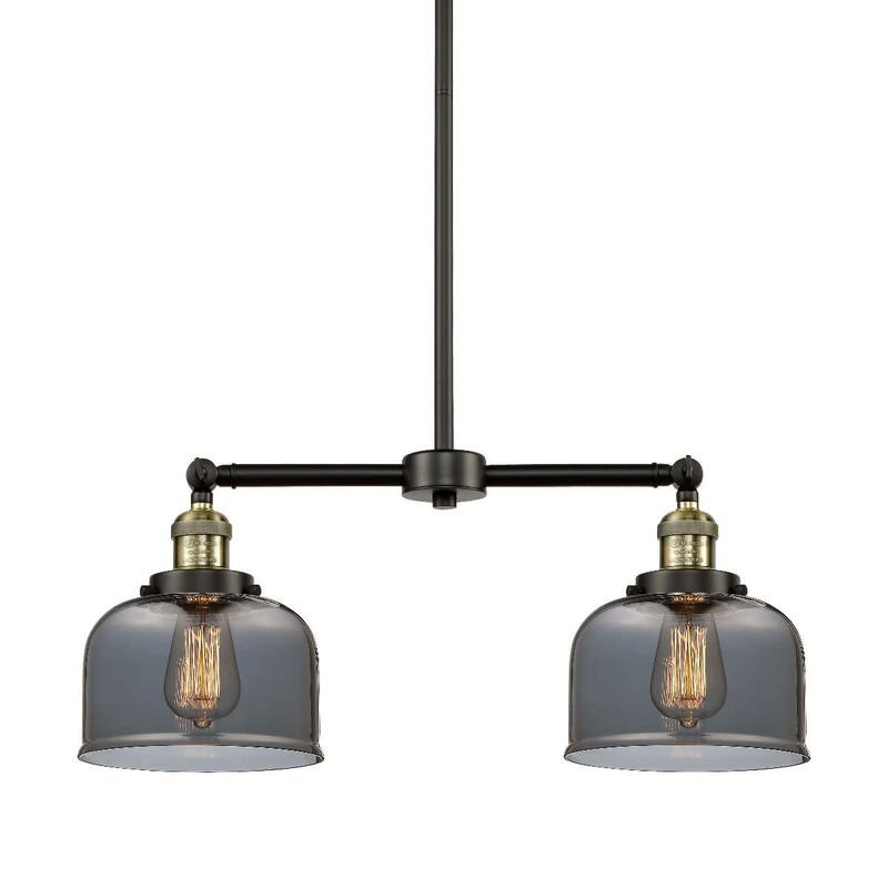 Innovations Lighting Large Bell 2 Light 24" Wide Linear Chandelier - Black / Antique Brass / Plated Smoked