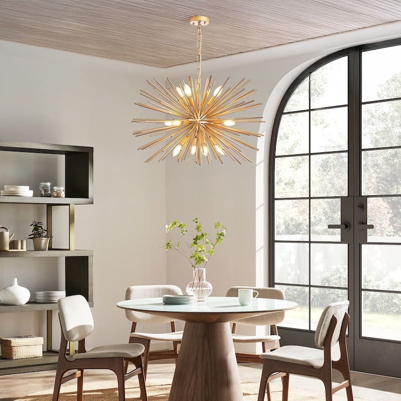 29" 12-Light Gold Starburst Chandelier - Mid-Century - Living Foyer