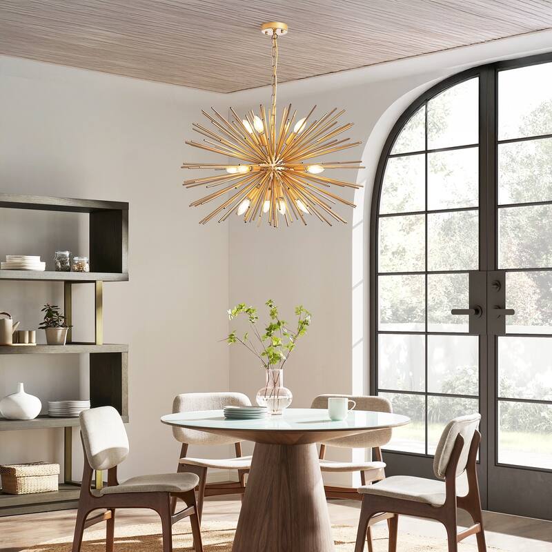 29" Mid-Century Modern 12-Light Starburst Chandelier - Sputnik Pendant Light Fixture (Bulb Not Included) - Gold