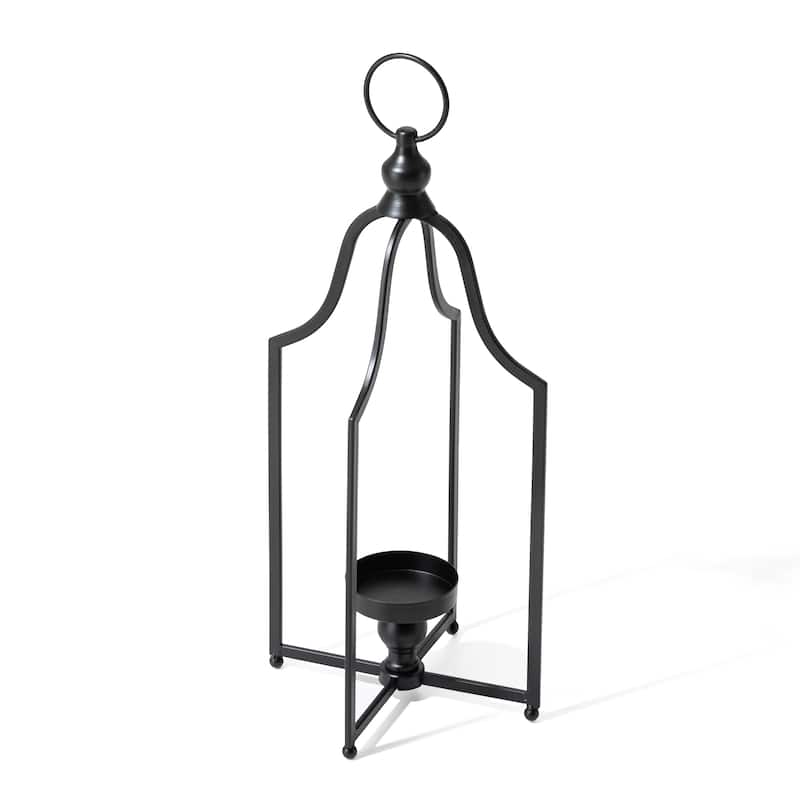 Glitzhome Modern Black Metal Foldable Lanterns Spring Wedding Hanging Candle Holders