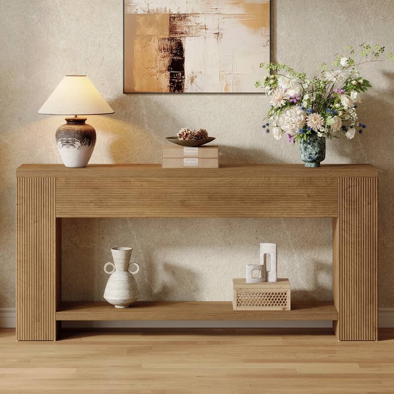 70.9-Inch Long Farmhouse Wooden Console Table wiht 2-tier Storage - 11.8" D x 70.86" W x 33.4" H