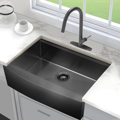 33 Inch Black Stainless Steel Farmhouse Kitchen Sink - 33"x22"x10"
