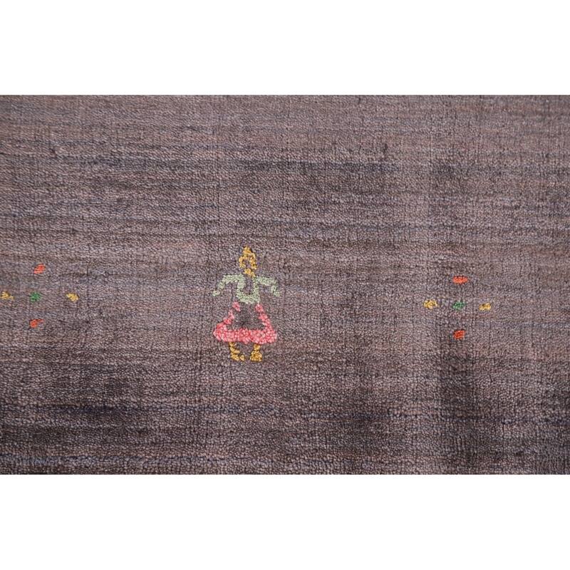 Brown Gabbeh Area Rug Handmade Wool Carpet - 8'1"x 9'10"