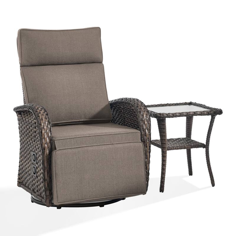 Meyreso 3-Piece Wicker Swivel Reclining Chaise Lounge with Adjustable Backrest & Footrest