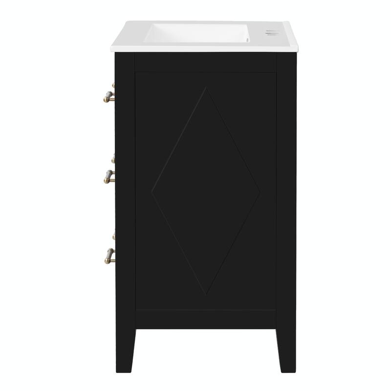24" Bathroom Vanity with Ceramic Sink Combo, Free-Standing Single Vanity Set with 3 Drawers