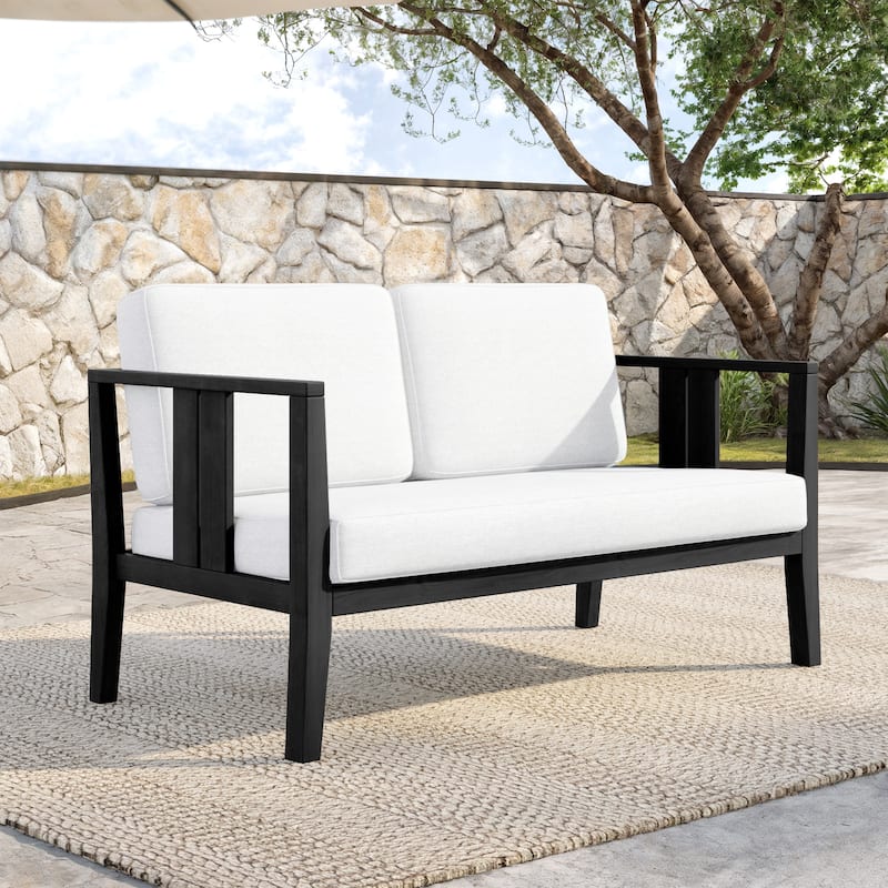 Outdoor Patio Wood Loveseat with Cushion