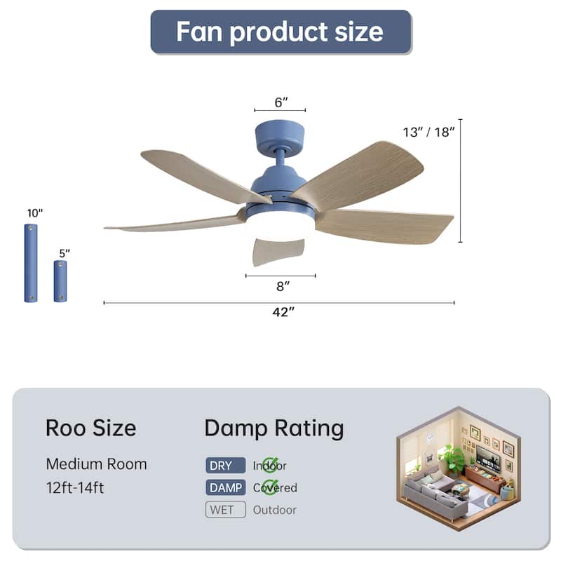 Sofucor 42 Inch Ceiling Fan with Light and Remote,Noiselesss&Reversible DC Motor,Indoor/Living Room Bedroom - 42 Inches