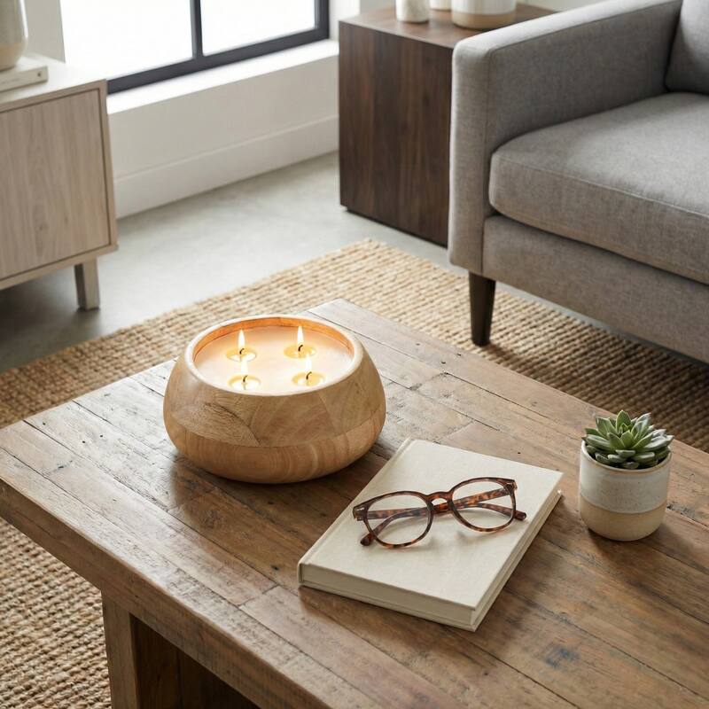 Decorative Vanilla Scented Mango Wood Bowl Candle