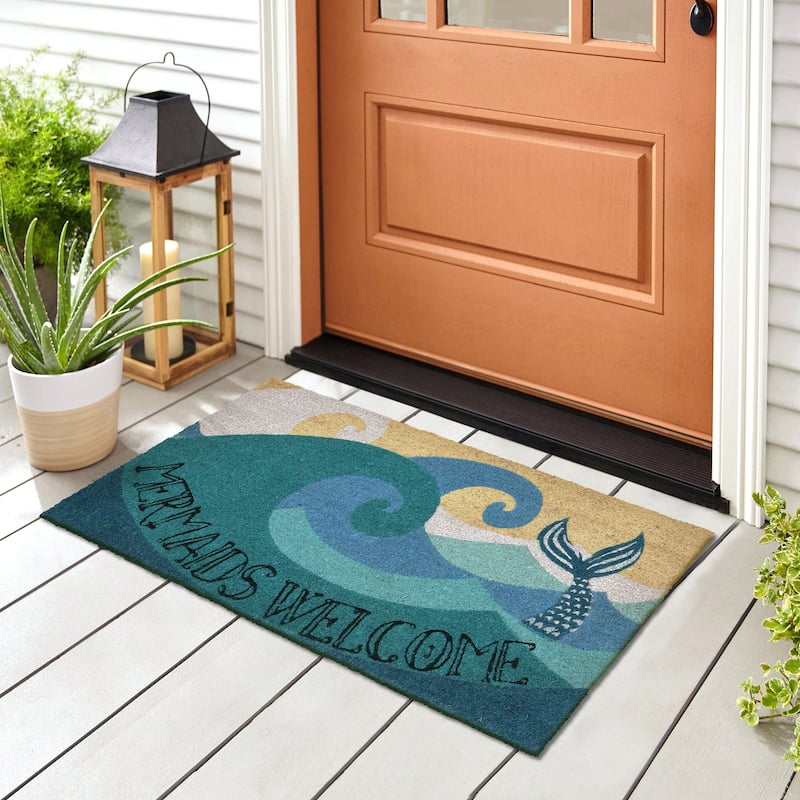 Liora Manne Natura Mermaids Welcome Outdoor Mat Ocean 24"x36" - 2' x 3' - Ocean