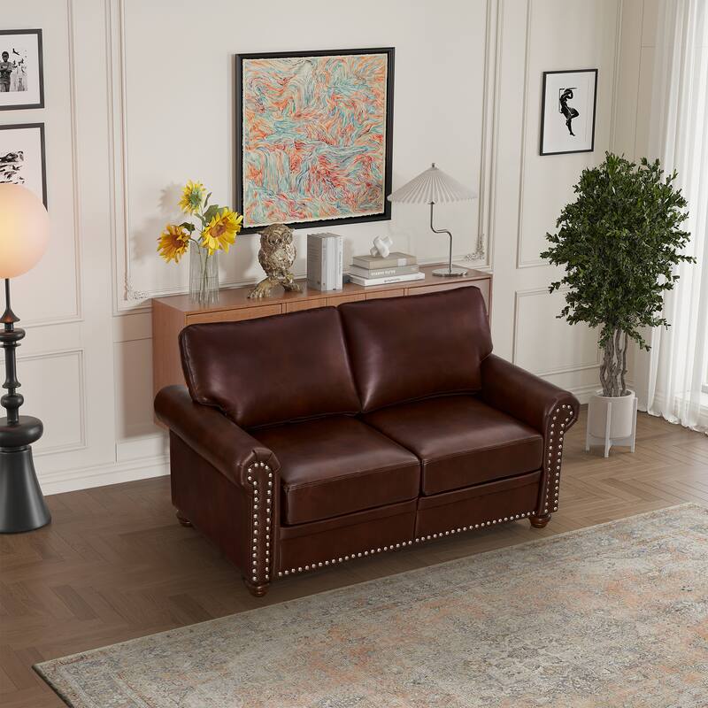 Double Seat Storage Couch PU Leather Loveseat Sofa