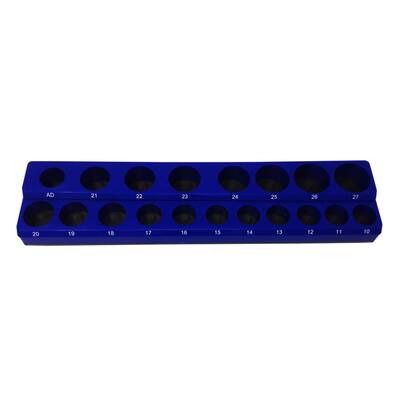 1/2" Drive Metric Magnetic Socket Holder Tool Organizer Tray - Blue, Holds 18 Sockets and 1 Socket Adaptor
