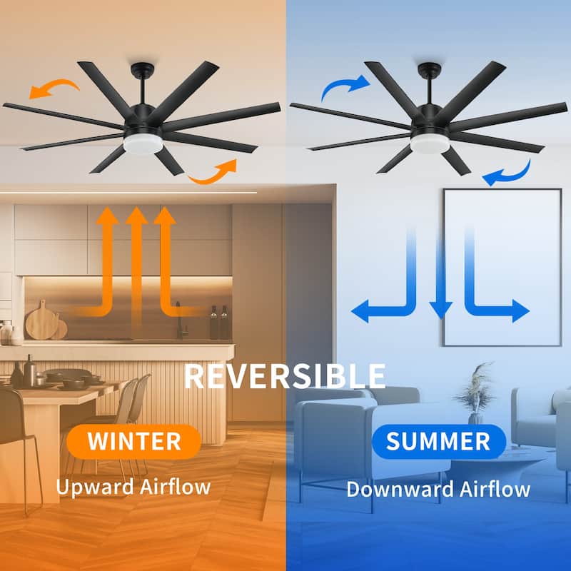 Moasis 60-inch 8 Blades Ceiling Fans with Lights and Remote,Dimmable LED 3 Color - 60"