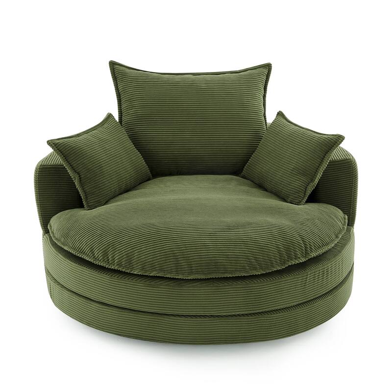 Roomfitters Swivel Barrel Chair with Dual-Layer Cushion and 3 Pillows, Comfy Accent Chair for Home or Office
