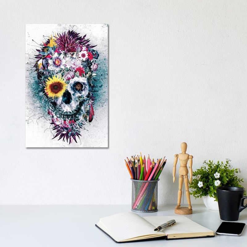 iCanvas "Skull Blue" by Riza Peker Canvas Print - 12x8x0.75