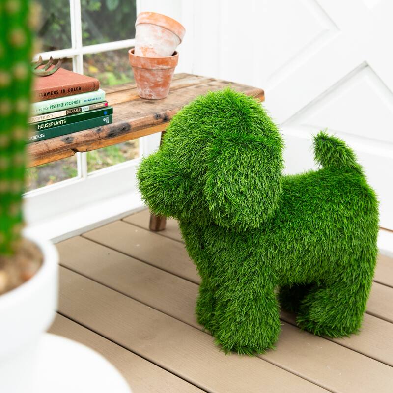 20-in UV Resistant Artificial Grass Garden Plush Topiary Puppy Dog - Green