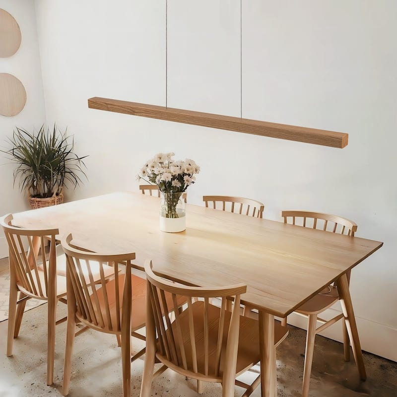 Starsky 1-Light Farmhouse Rustic Wooden Integrated LED Linear Kitchen Island Light 3000K Warm Light Chandelier