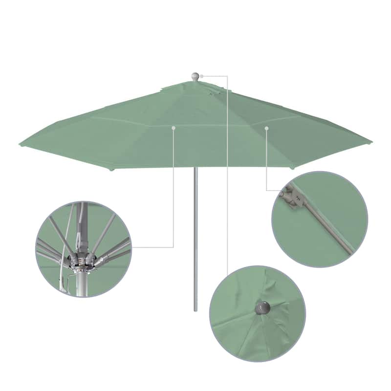 California Umbrella 11' Venture Series Patio Umbrella Silver Aluminum Pole Fiberglass Ribs Pulley Lift Pacifica