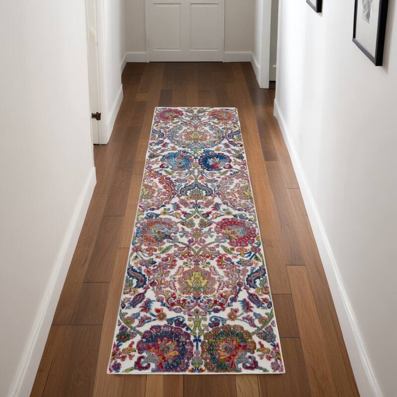 Hisi Power Loomed Distressed Abstract Floral Traditional Non Skid Area Rug By HomeRoots - 96' X '28' X '0.5 - 96' X '28' X '0.5 - Oxford Blue - Runner