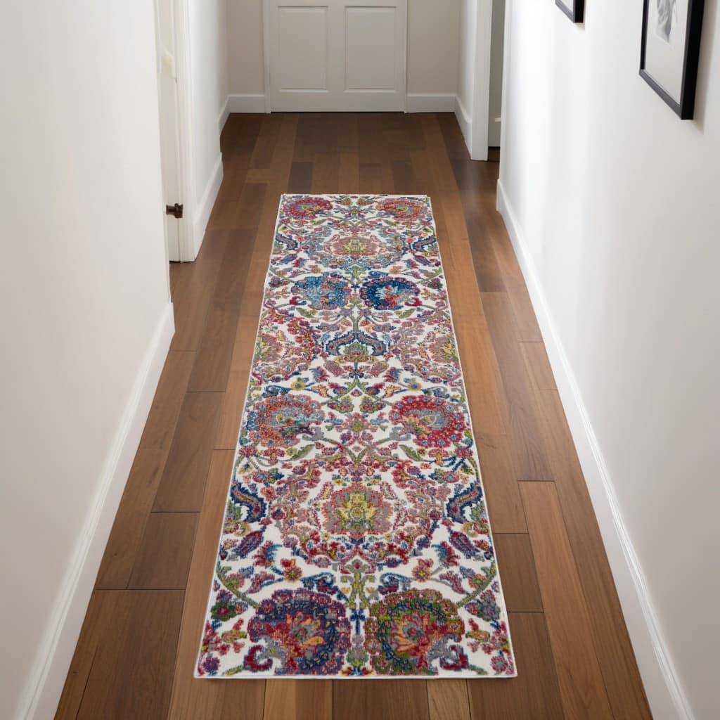 Hisi Power Loomed Distressed Abstract Floral Traditional Non Skid Area Rug By HomeRoots - 96' X '28' X '0.5
