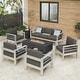 preview thumbnail 1 of 29, Cape Coral Outdoor 7-piece Chat Set with Fire Table by Christopher Knight Home Grey+DarkGrey