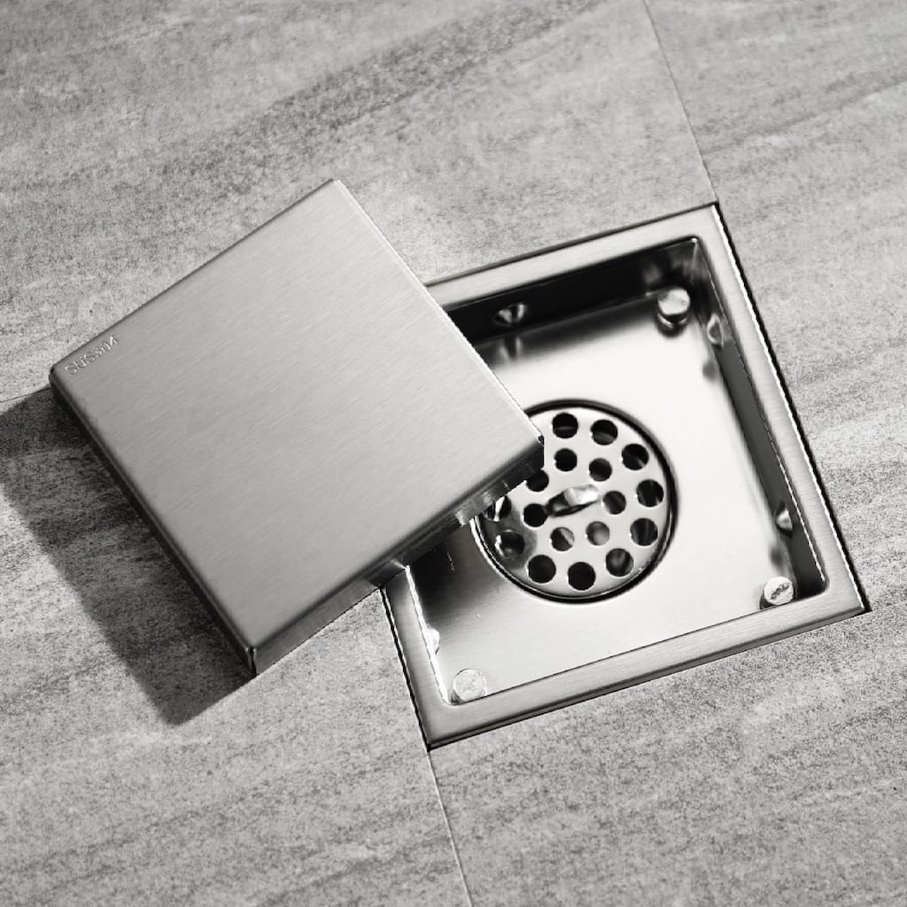 brushed nickel 6 inch stainless material shower drain with ABS base - 6 x 6