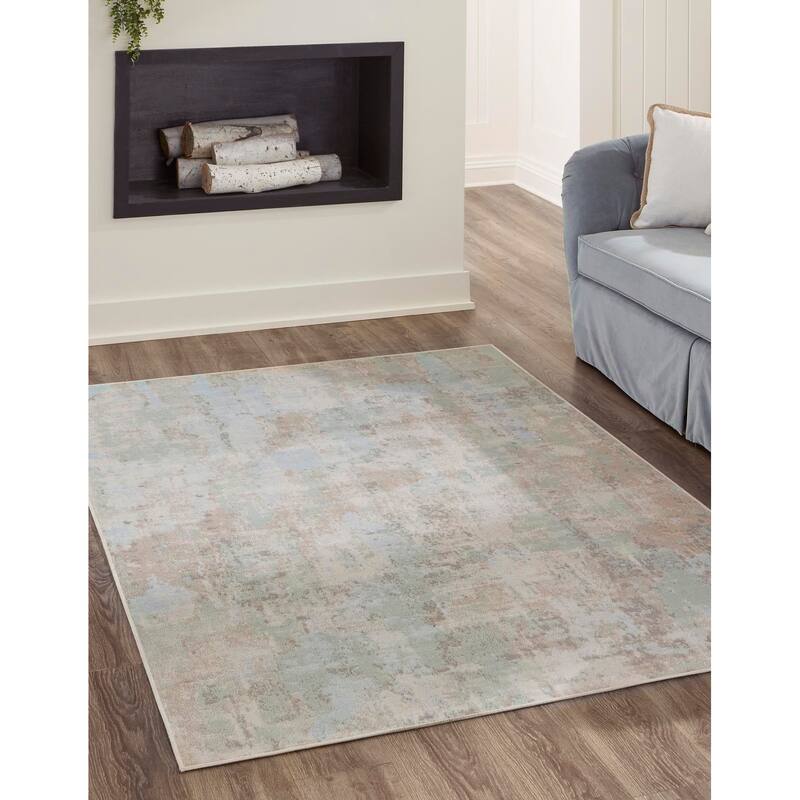 Contemporary Heloise Collection Area Rug - 5'x8' - Teal-Beige